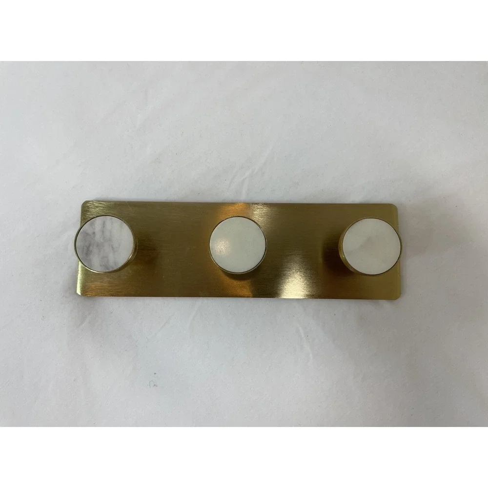 Bed Bath & Beyond Gold Matte Metal Faux Marble‎ 3 Hook Wall Mounted Robe Hooks